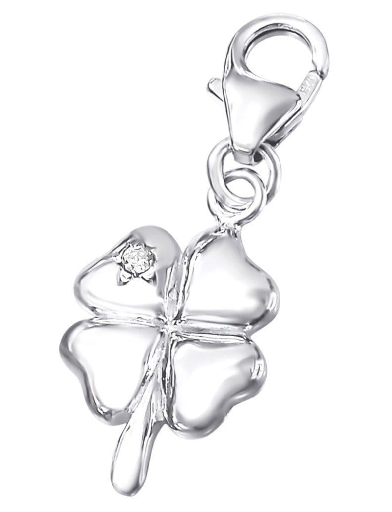 Sterling Silver Cubic Zirconia Shamrock Clip on Charm