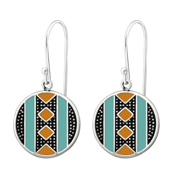 Orange and Turquoise Silver Ethnic Earrings