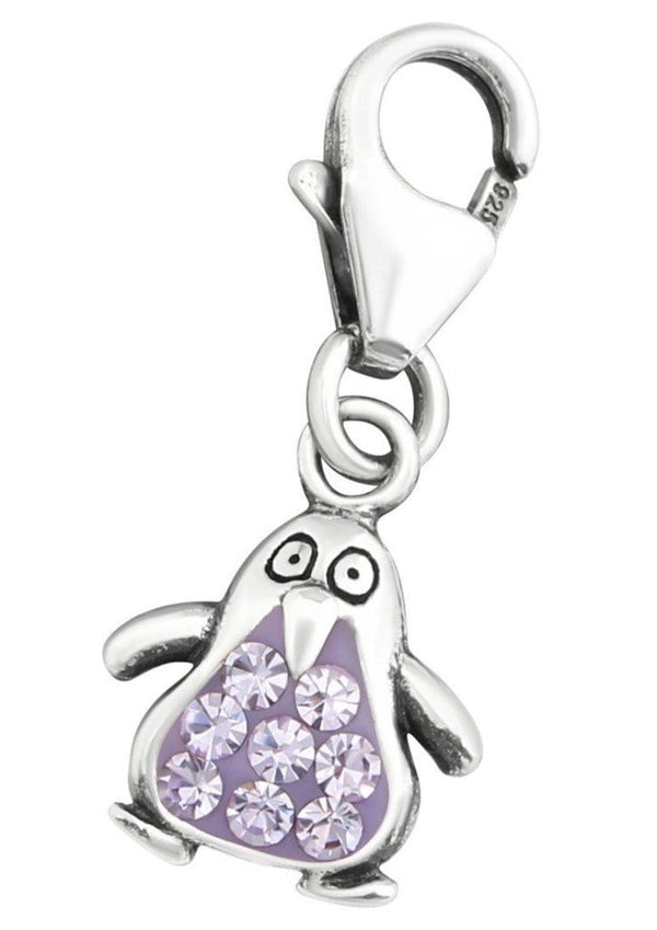 Sterling Silver Crystal Penguin Clip on Charm