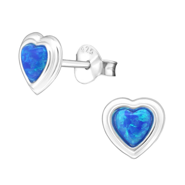 Silver Heart Opal Earrings Studs