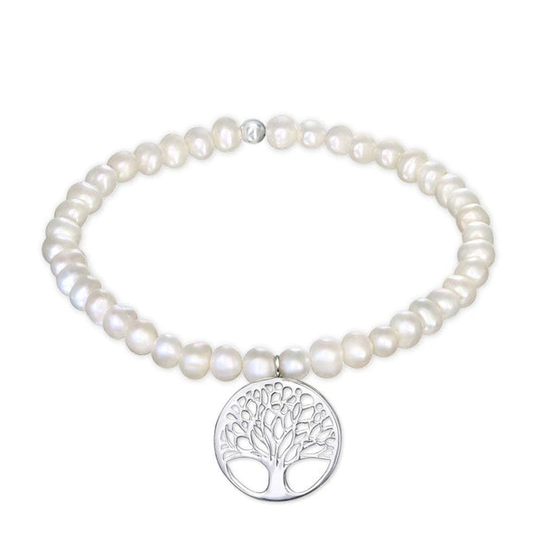 Silver Tree Of Life Bracelet With Pearl