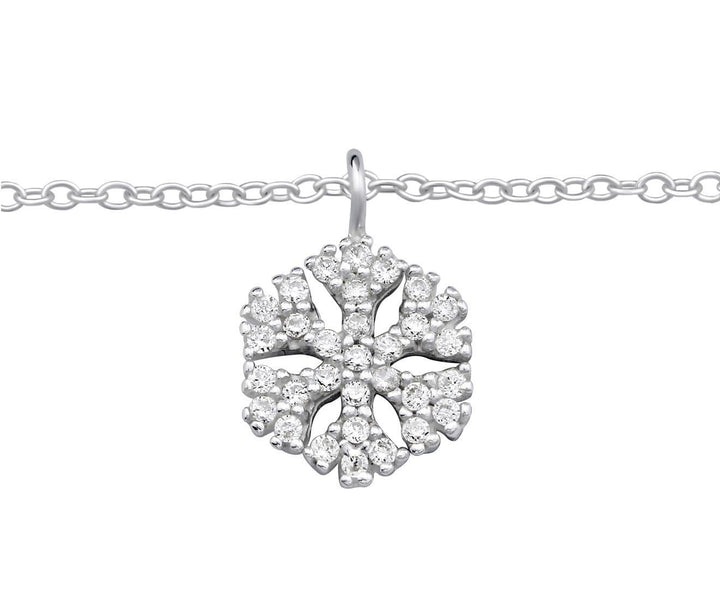 Sterling Silver CZ Crystal Snowflake Anklet