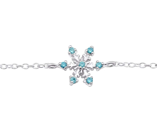 Sterling Silver CZ Aqua Snowflake Bracelet
