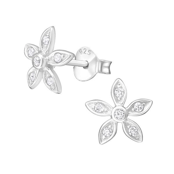 Silver Crystal Flower Petals Earring