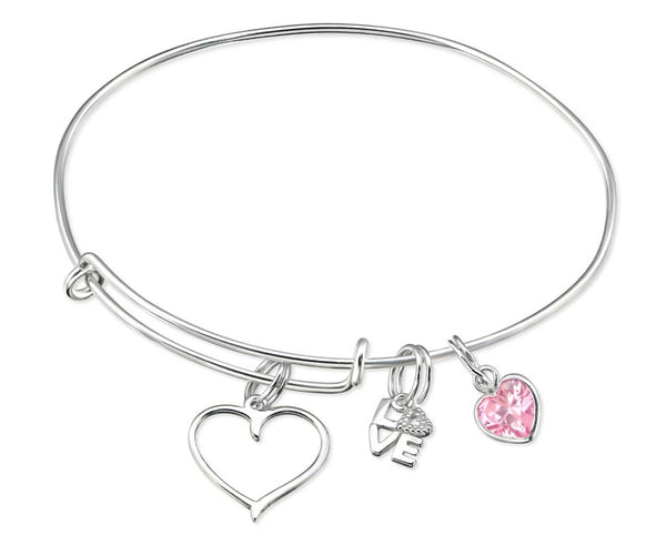 Sterling Silver Hanging Love Charms Bangle