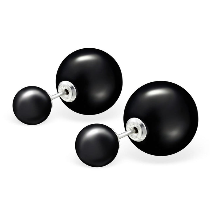 Sterling silver Pearl Stud Earrings -Black