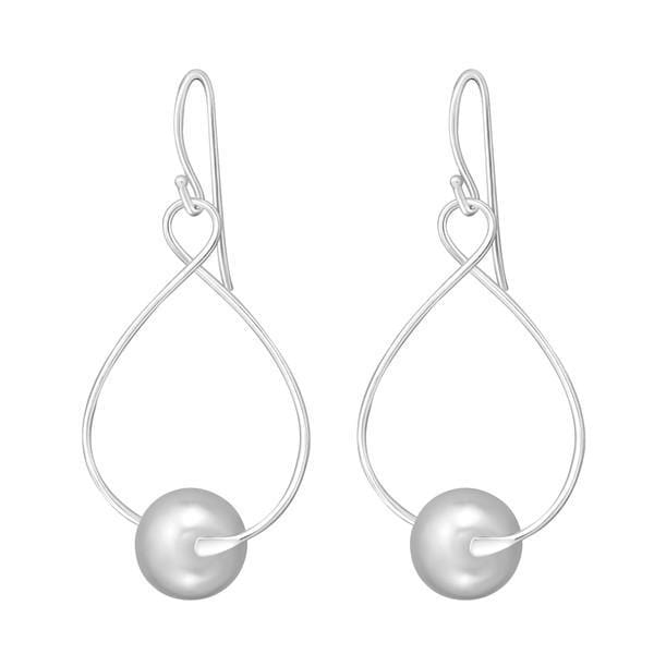 Silver Dangle Earrings With Pearls-Light Gray