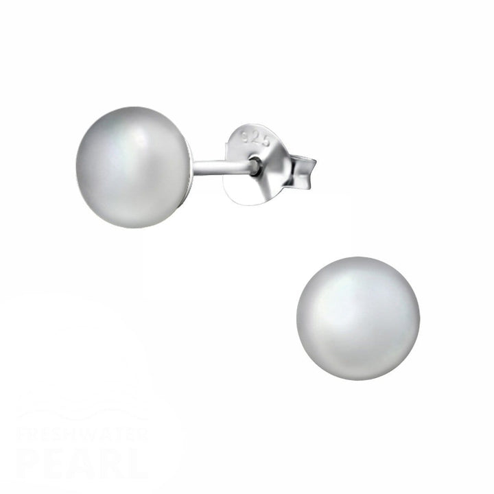 Sterling Silver Freshwater Pearl stud Earrings-Grey