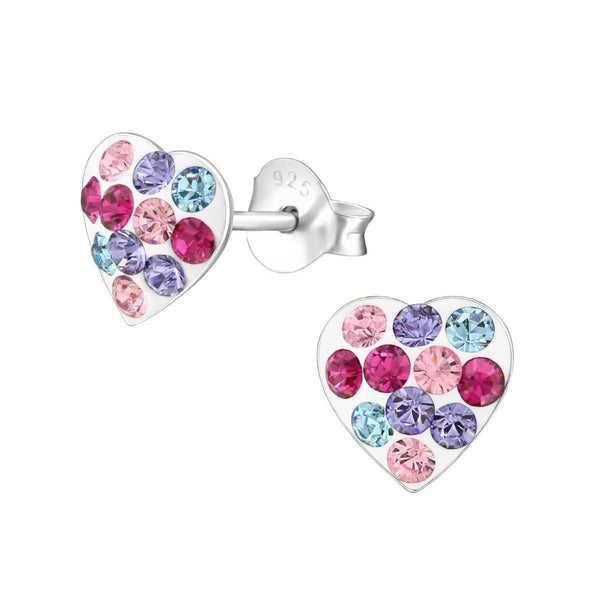 Silver Heart Kids stud Earrings Made With Swarovski Crystals