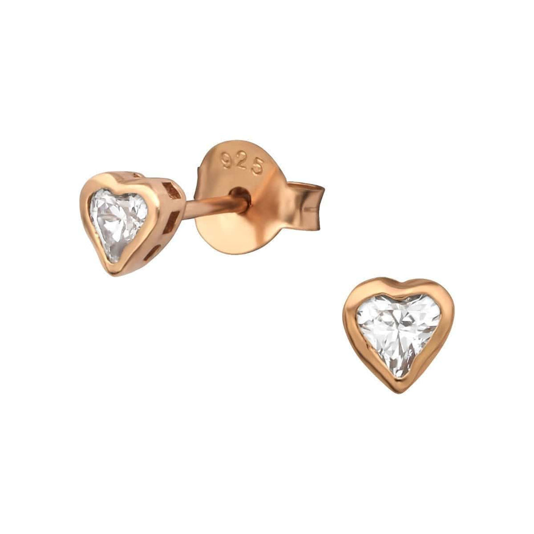 Silver Heart Rose Gold Earrings
