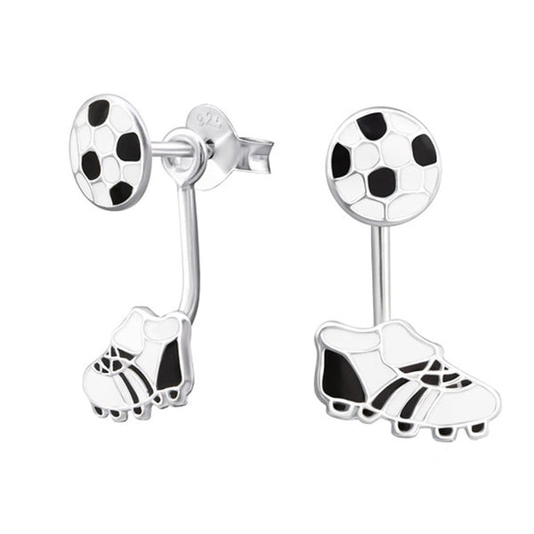 Kids Sterling Silver Football Soccer Earrings