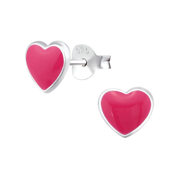 Children's Silver Heart Earrings-Pink