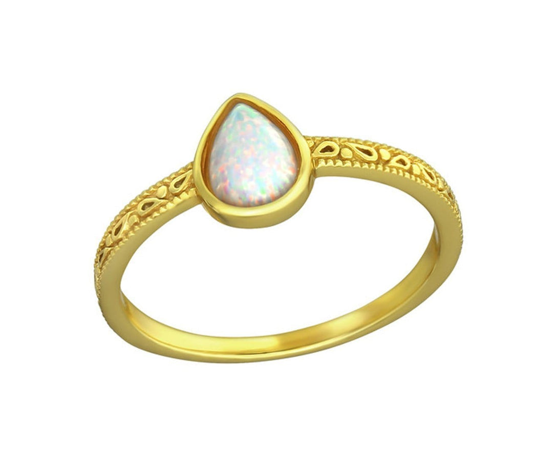 Sterling Silver Opal Pear Ring