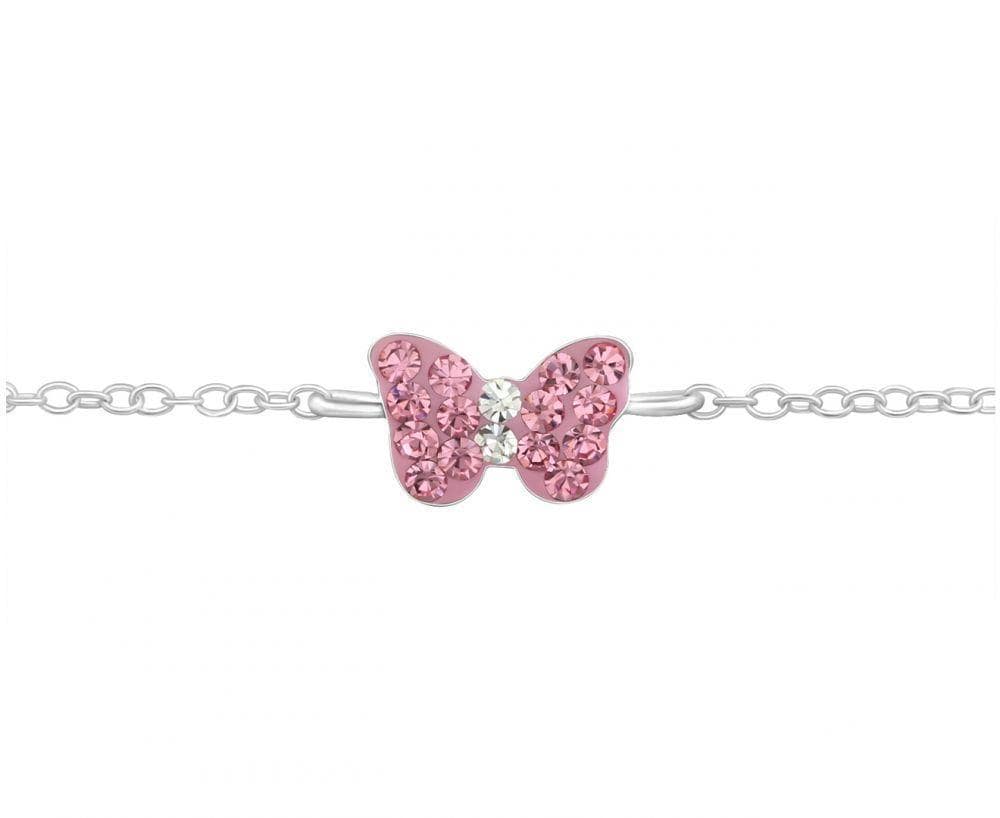 Children's Silver and Pink Butterfly Bracelet with Crystals