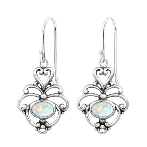 Sterling Silver Flower Opal Earrings