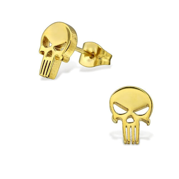 Stainless Steel Gold Plated Skull Earrings Stud