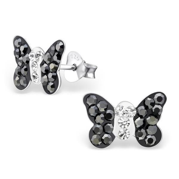 Children'S Silver Black Butterfly Stud Earrings