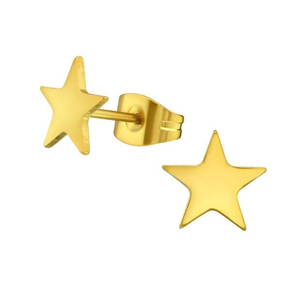Gold Steel Star Stud Earrings