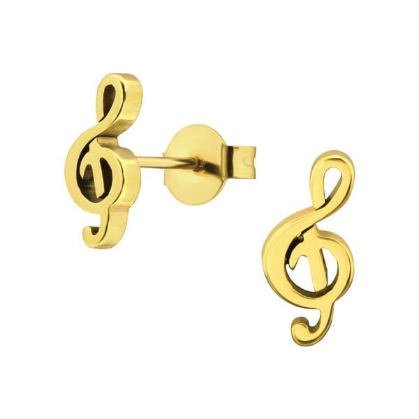 Gold Steel Clef Stud Earrings
