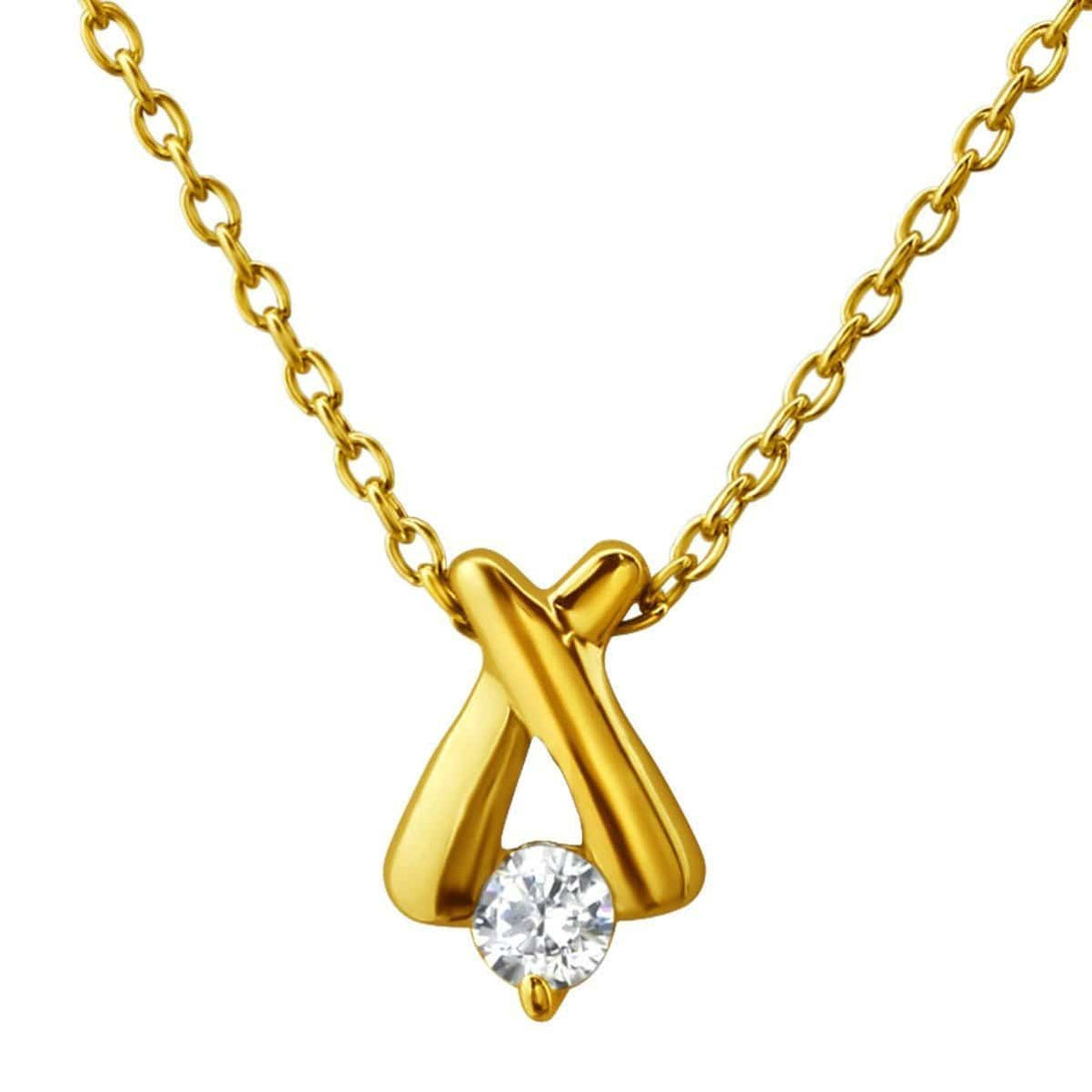 Cubic Zirconia Gold Plated Sterling Silver Cross Necklace