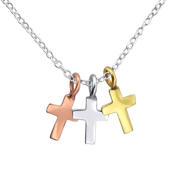 Gold and Sterling Silver Cross Necklace