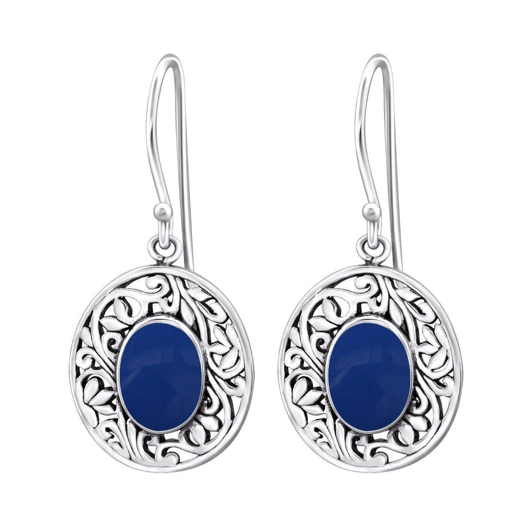 Sterling Silver Earrings Blue Stone