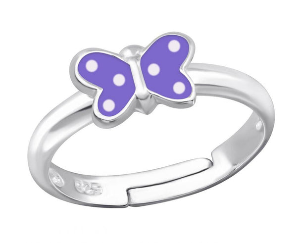 Children's Spotted Purple and White Butterfly Ring