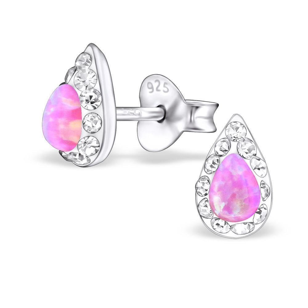 Silver Teardrop Earrings With Opal Stone