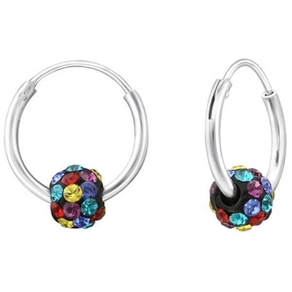Silver Ball Hoop Earrings Rainbow