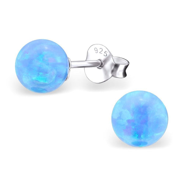 Round Opal Stud Earrings Sterling Silver-Azure