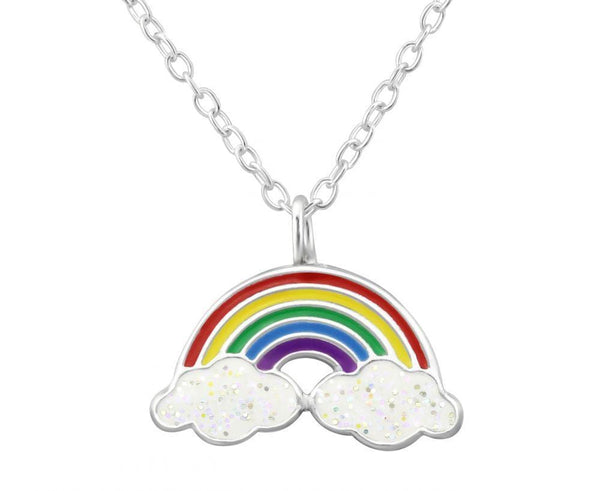 Children's Silver Rainbow and Clouds Necklace