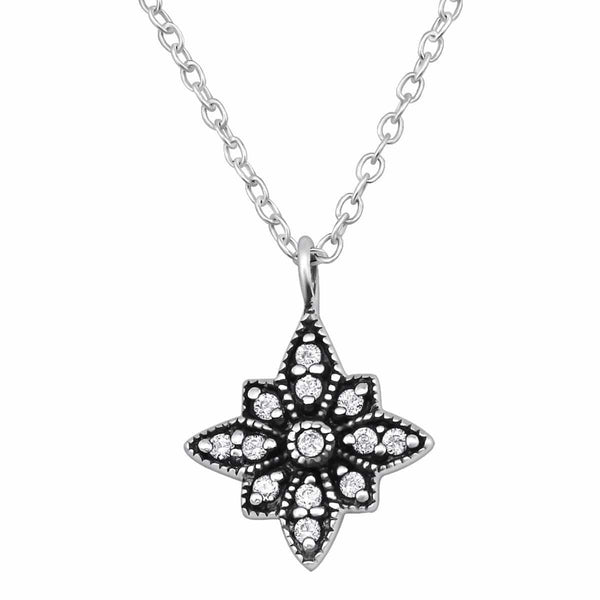 Silver Antique Necklace- CZ Crystal