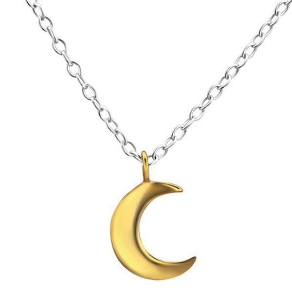 Gold & Sterling Silver Crescent Moon Necklace