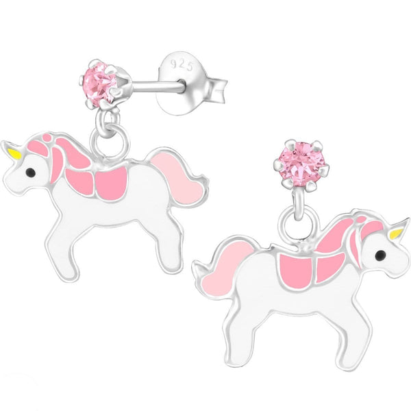 Children's Sterling Silver Unicorn Hanging Earrings made with Swarovski Crystal