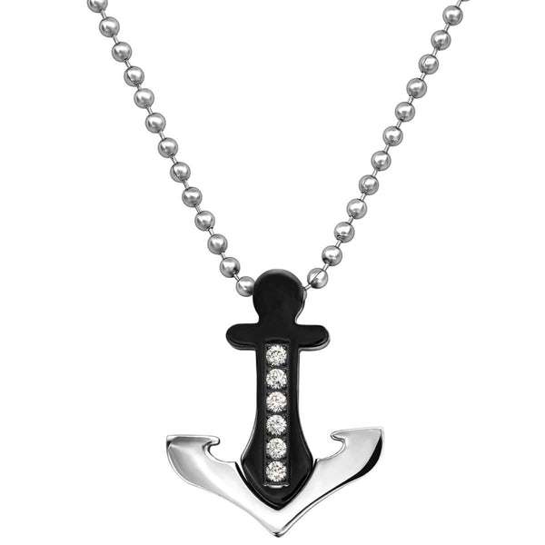 Stainless Steel Crystal Anchor Pendant Necklace