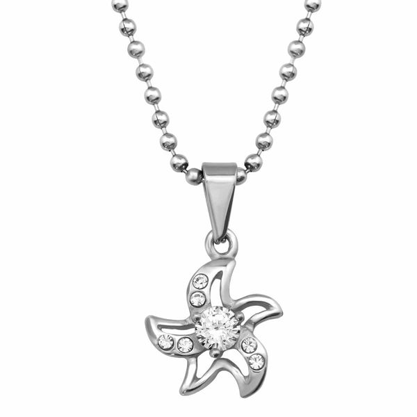 Stainless Steel Starfish Necklace with Cubic Zirconia