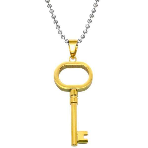 Gold Plated Steel Key Pendant Necklace