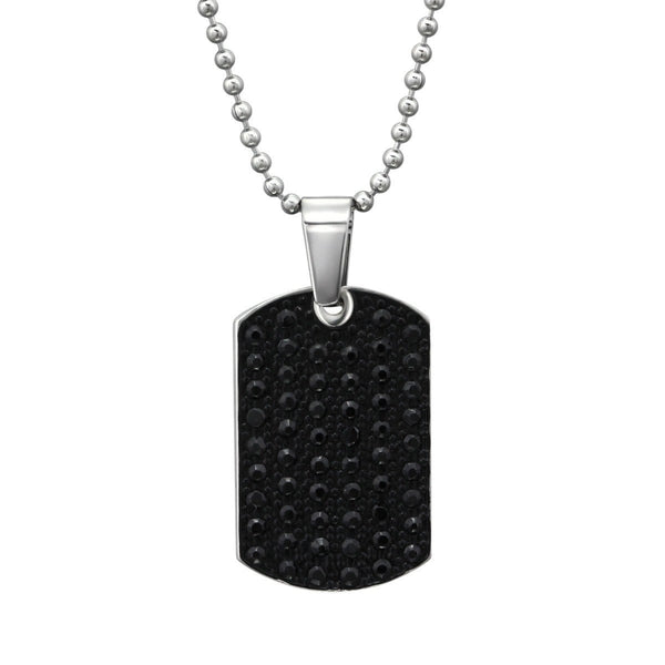 Stainless Steel Black Tag Pendant Necklace