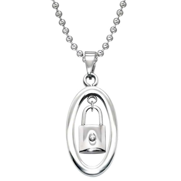Stainless Steel Lock Pendant Necklace with Cubic zirconia