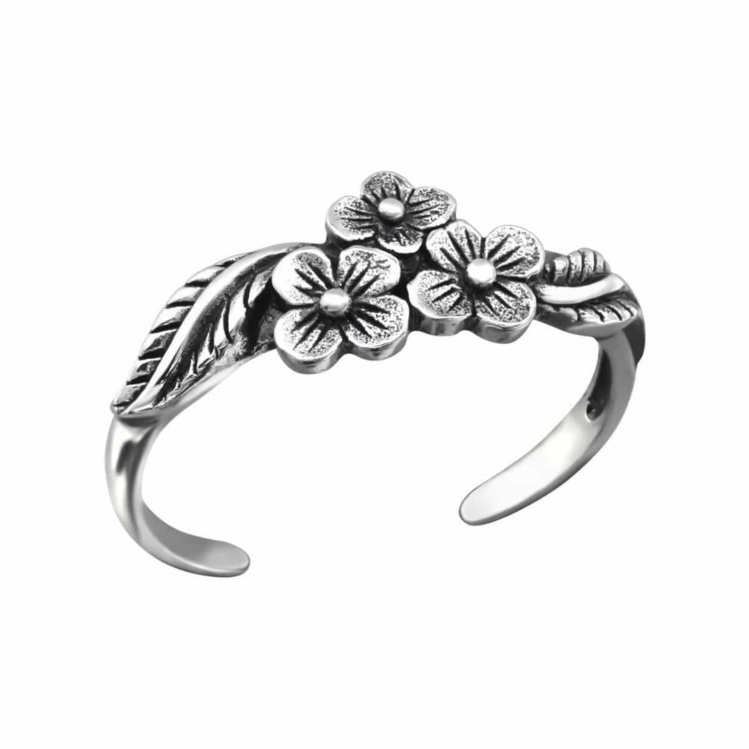 Sterling Silver 3 Flowers Toe Ring