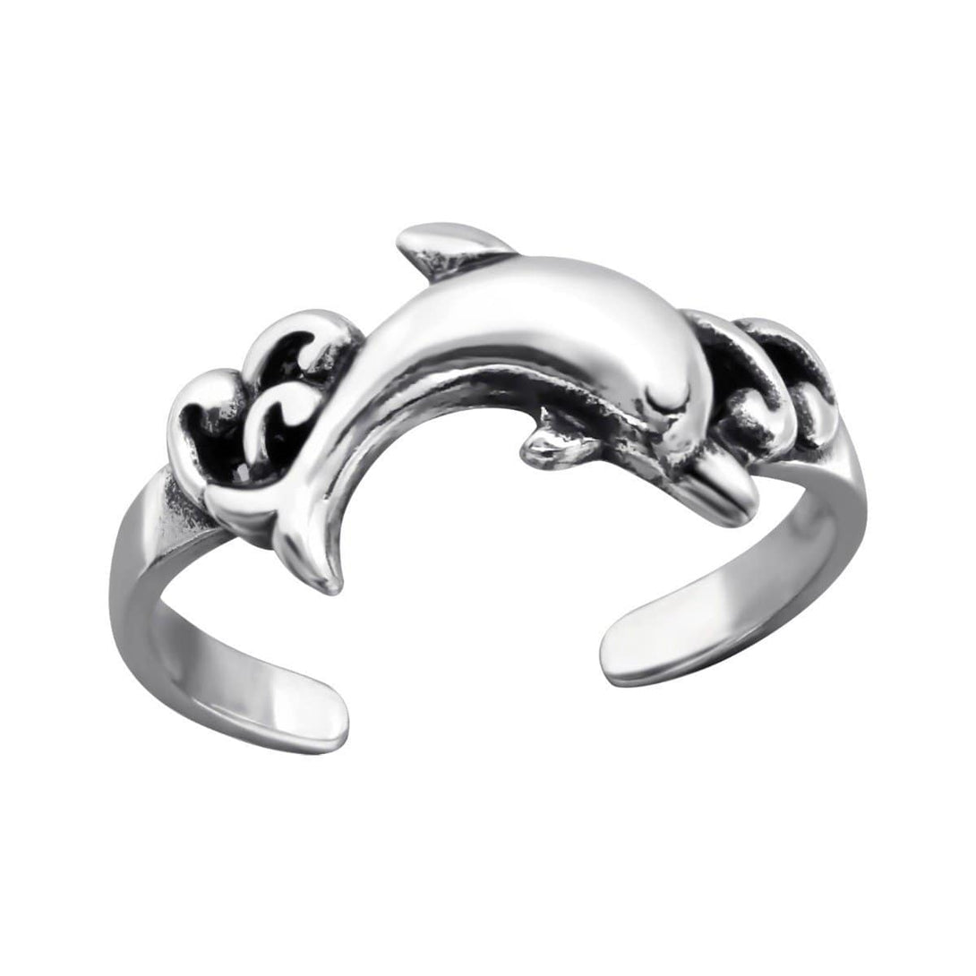 Sterling Silver OXidised Dolphin Toe Ring