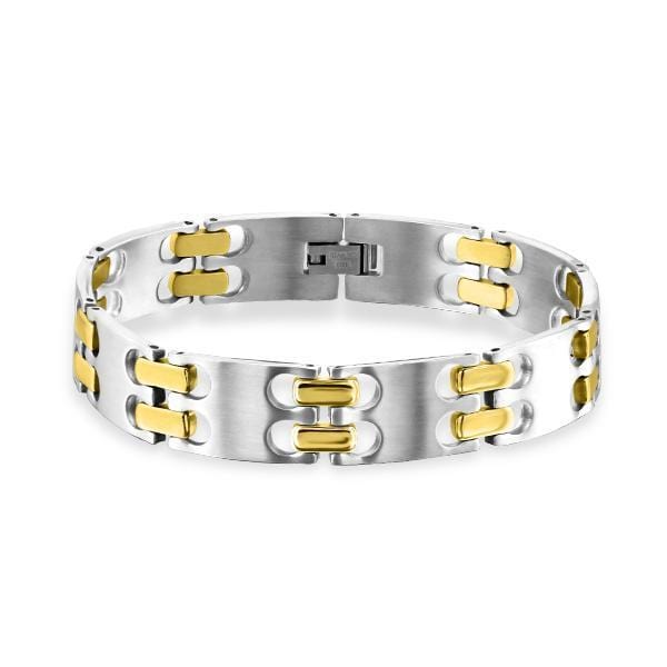 Two Tone Gold and Silver Steel Link Bracelet for Men