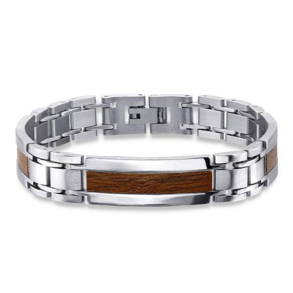 Stainless Steel Wood Look 21 cm Mens Bracelet