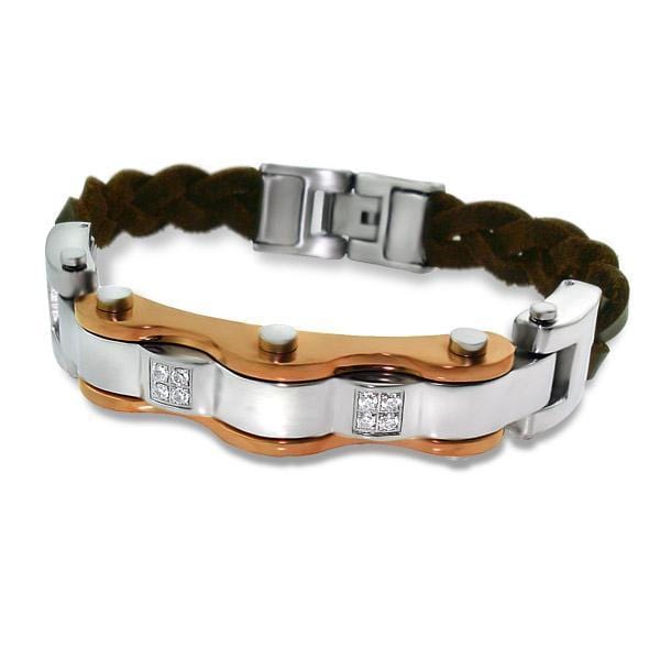 Men's Steel and Leather Tag Bracelet
