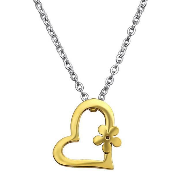 Gold Plated Steel Flower Heart Necklace