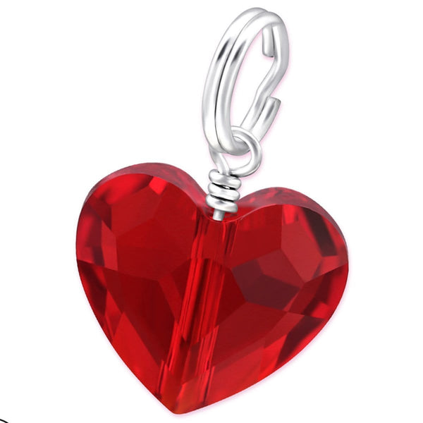 Silver Heart Charm With - Light Siam Swarovski Crystal
