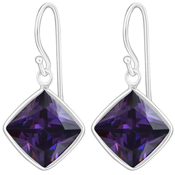 Sterling Silver Cubic Zirconia silver Square earrings -Amethyst