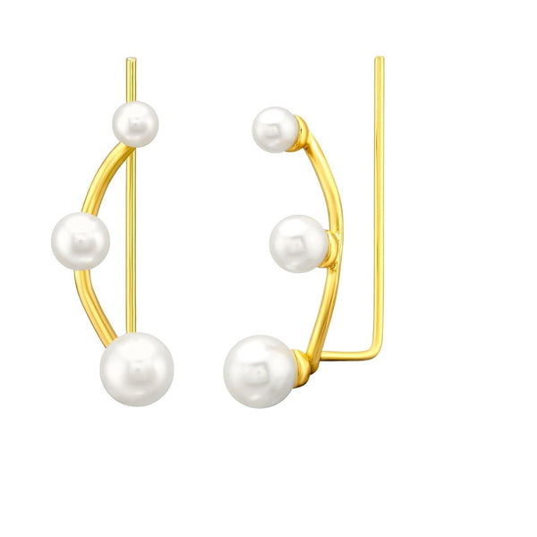 Gold Pearl Round Cuff Earrings