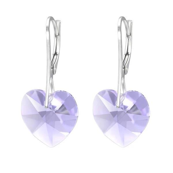 Silver Violet Heart Earrings With Swarovski Crystal
