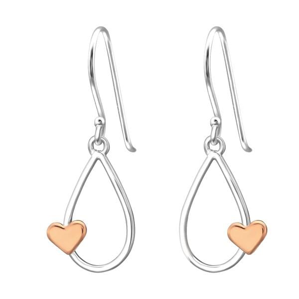 Silver Pear Earrings with Heart